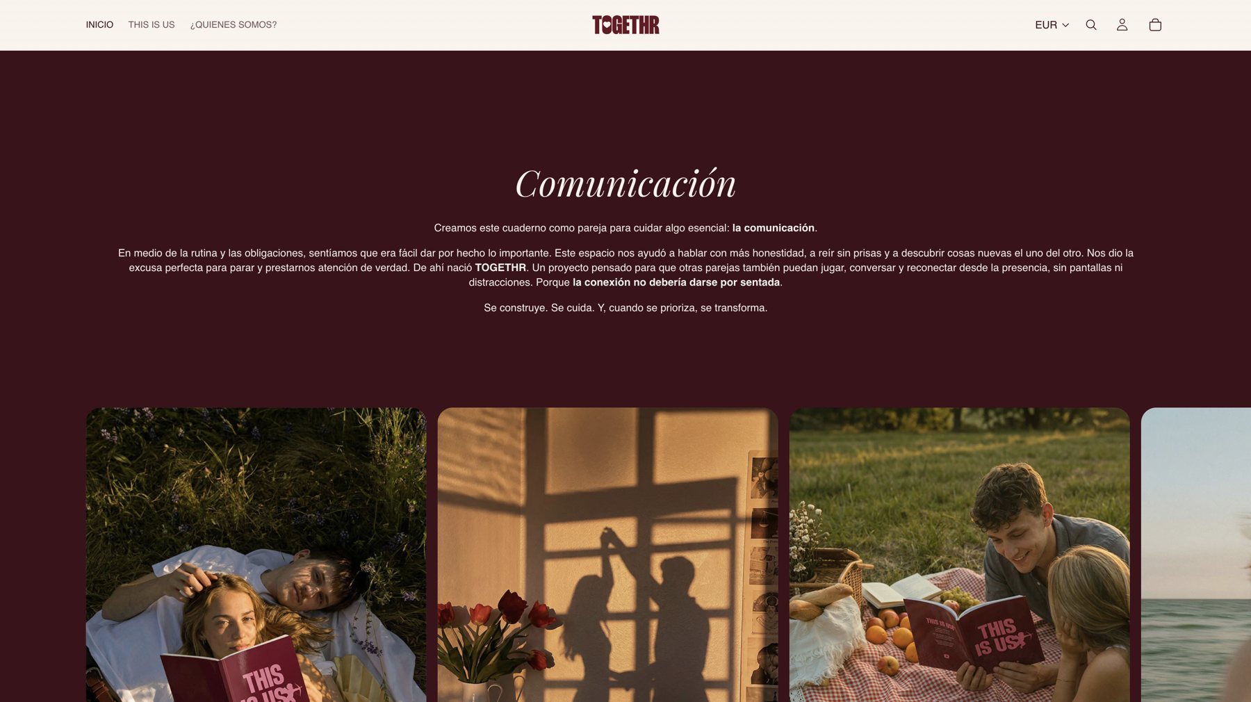 Sección «Comunicación» con fotos de parejas