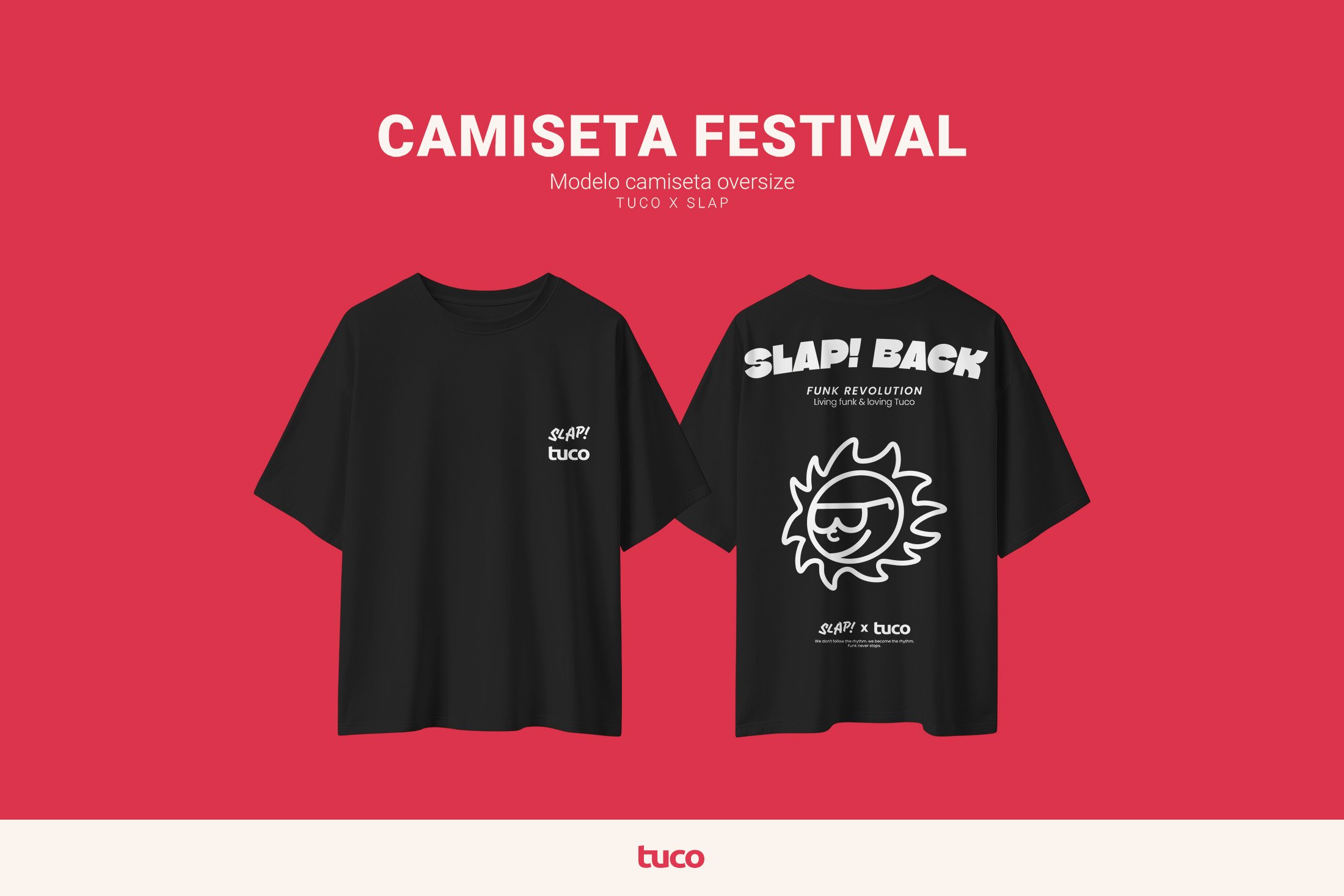 Camiseta oficial del festival Tuco × SLAP!, delantera y espalda